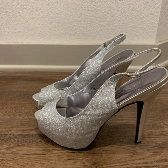 Silver Glitter Peep Toe Platform Heel - Picture 3 of 4